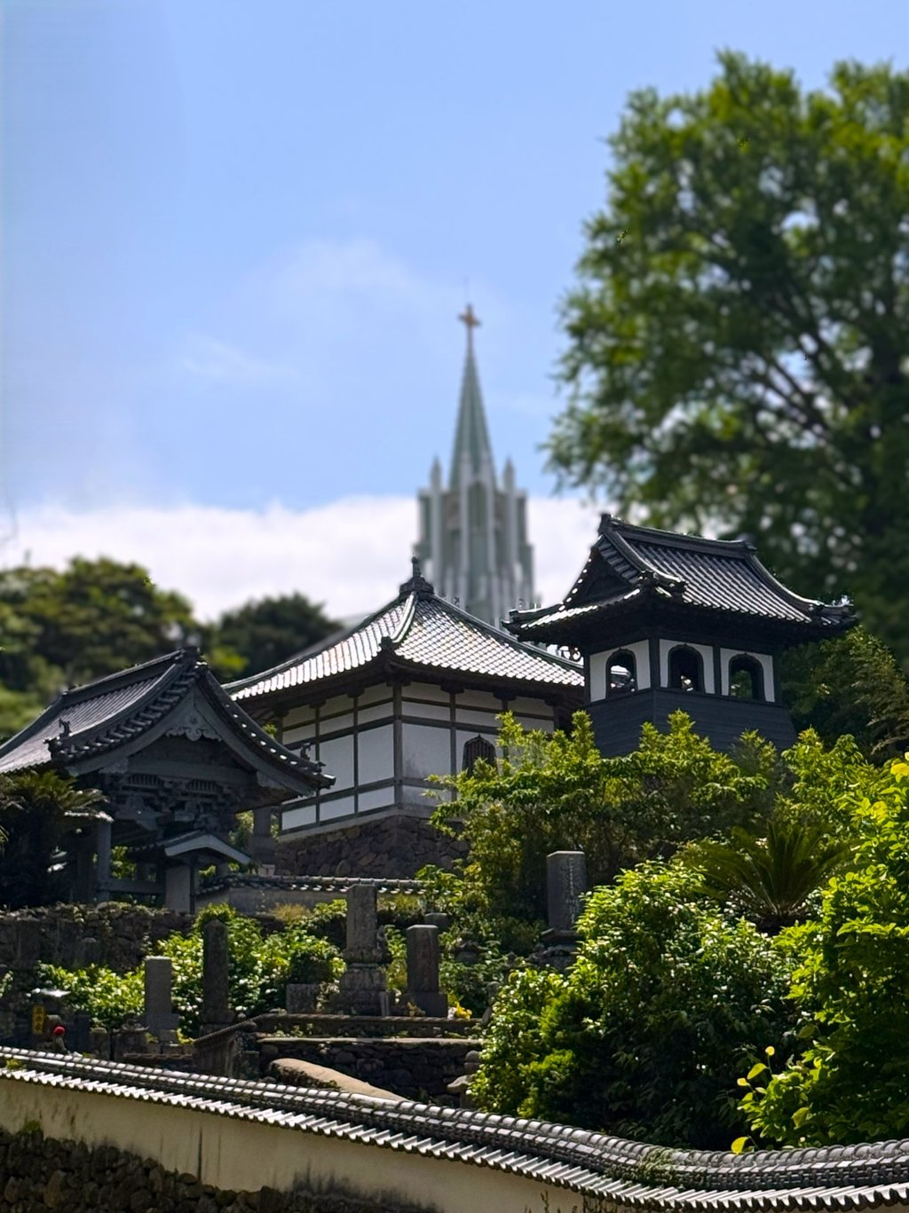 Traditional Japanese temple and church in Kyushu, reflecting the region's rich cultural heritage.