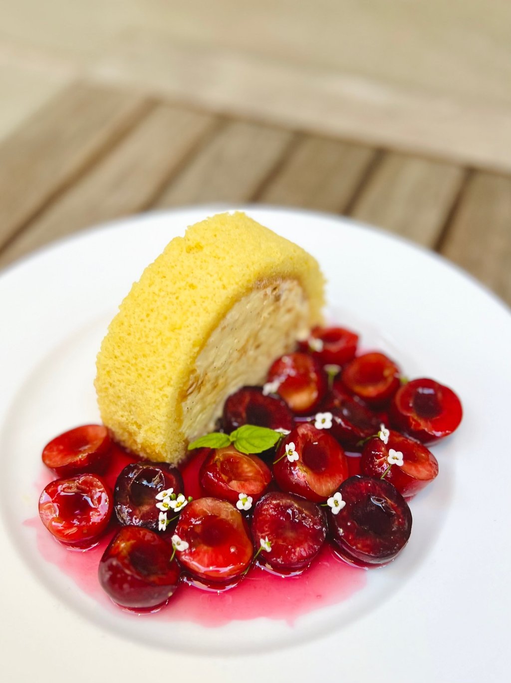almond semifreddo with market cherries