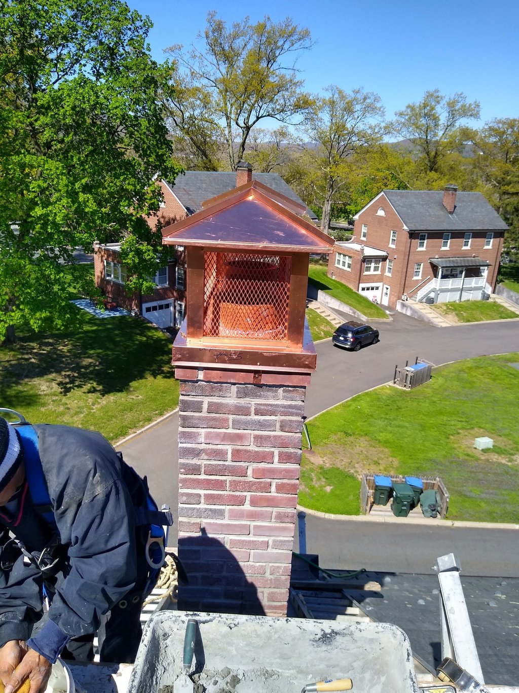 fluid copper applcation on chimney cap in fairfield county new york