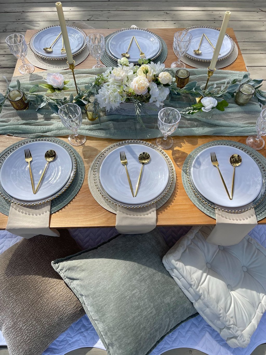Thoughtfully styled sage green ivory romantic picnic or birthday special event celebration NE GA