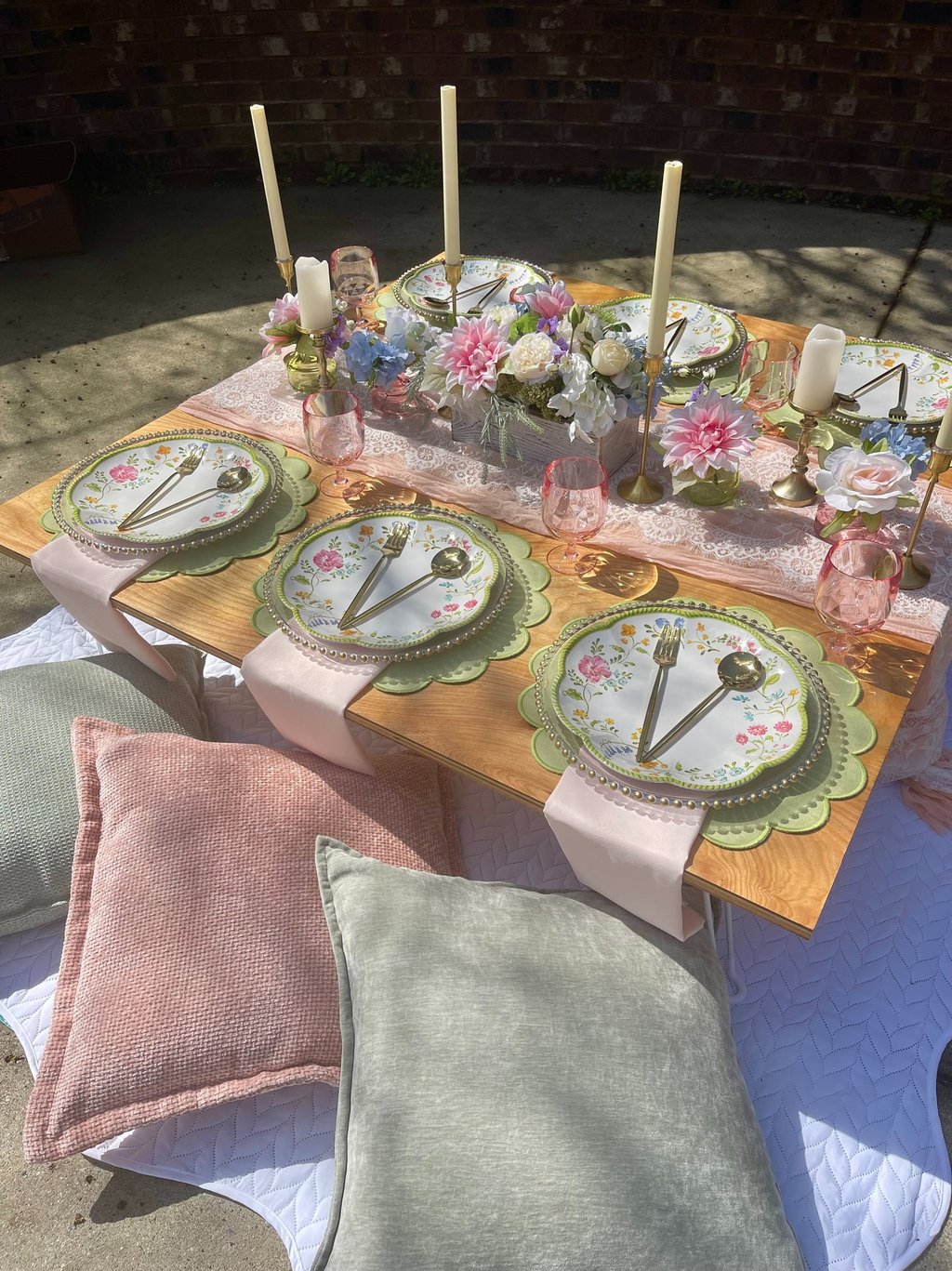 English Garden pastel pink and green elegant vintage luxury picnic lace Gathered Grace Picnic Co.