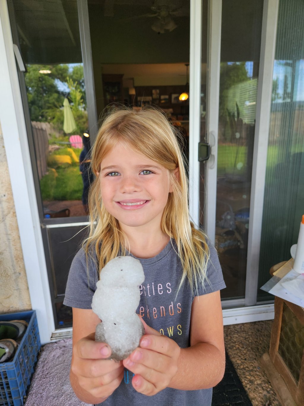 Mary Grace holding a snowman called Snowflake