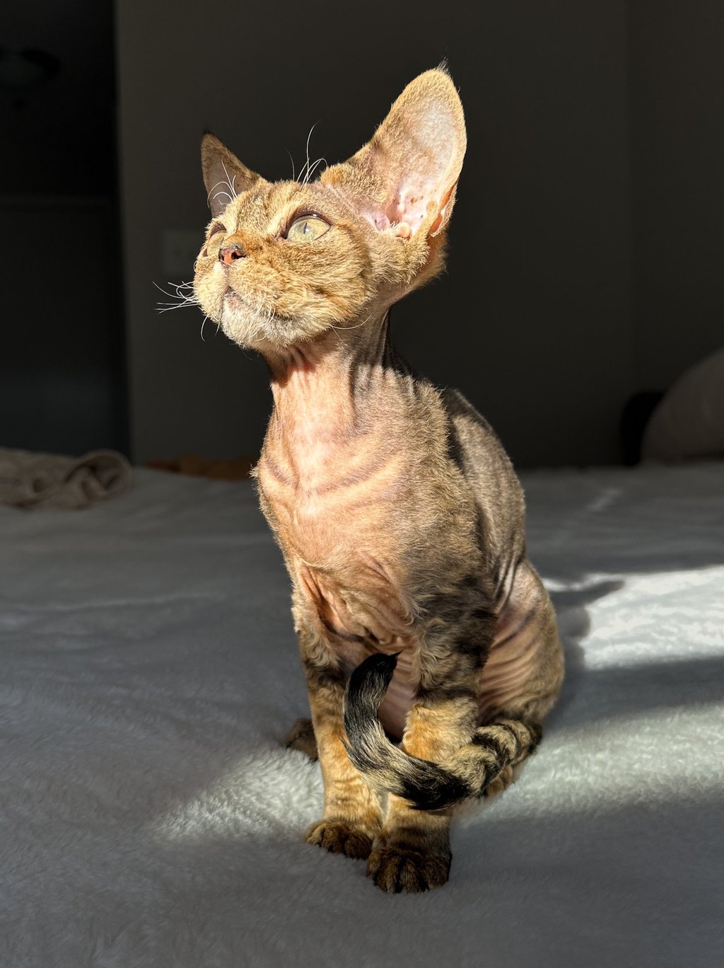 Lyubov sitting on a bed
