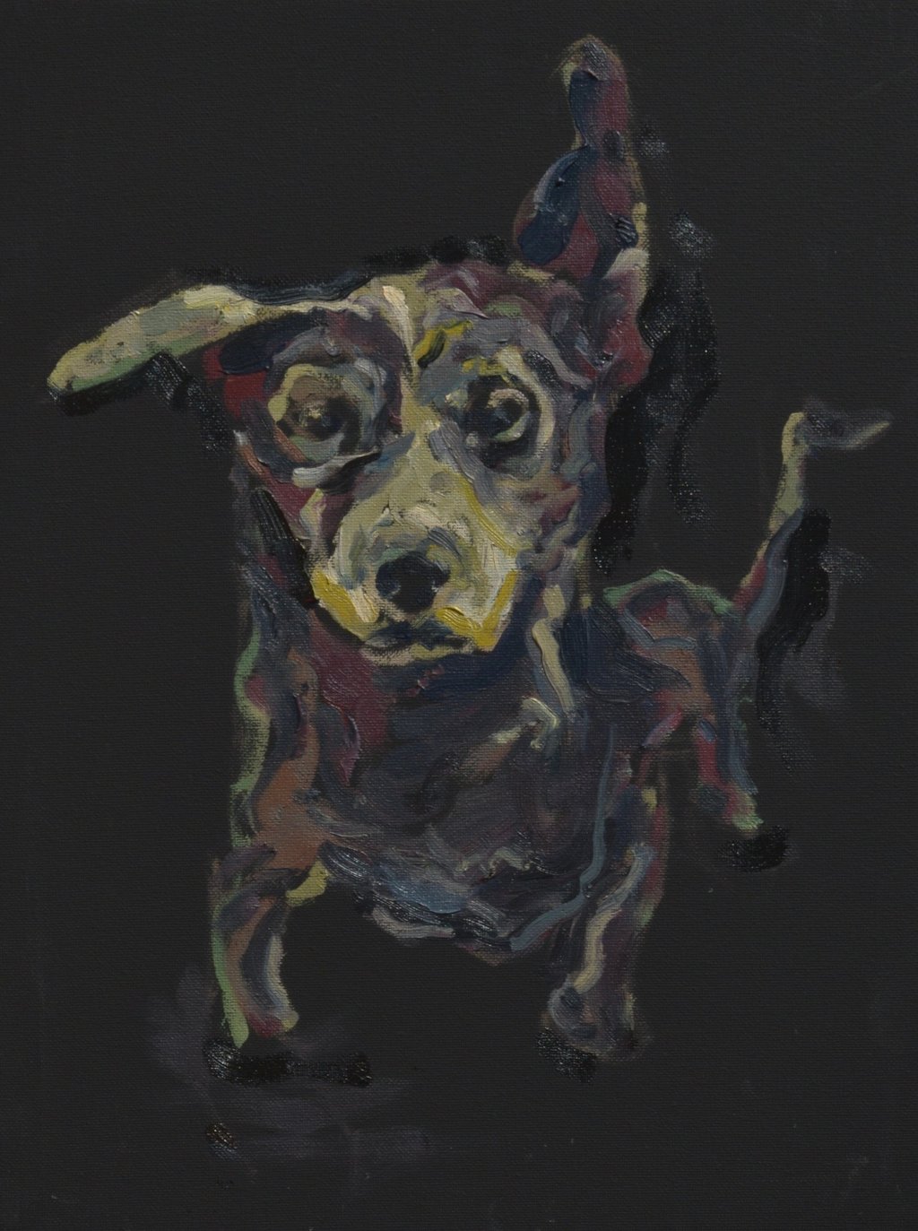 Shelter dog oil painting by Lina Mikuzyte
