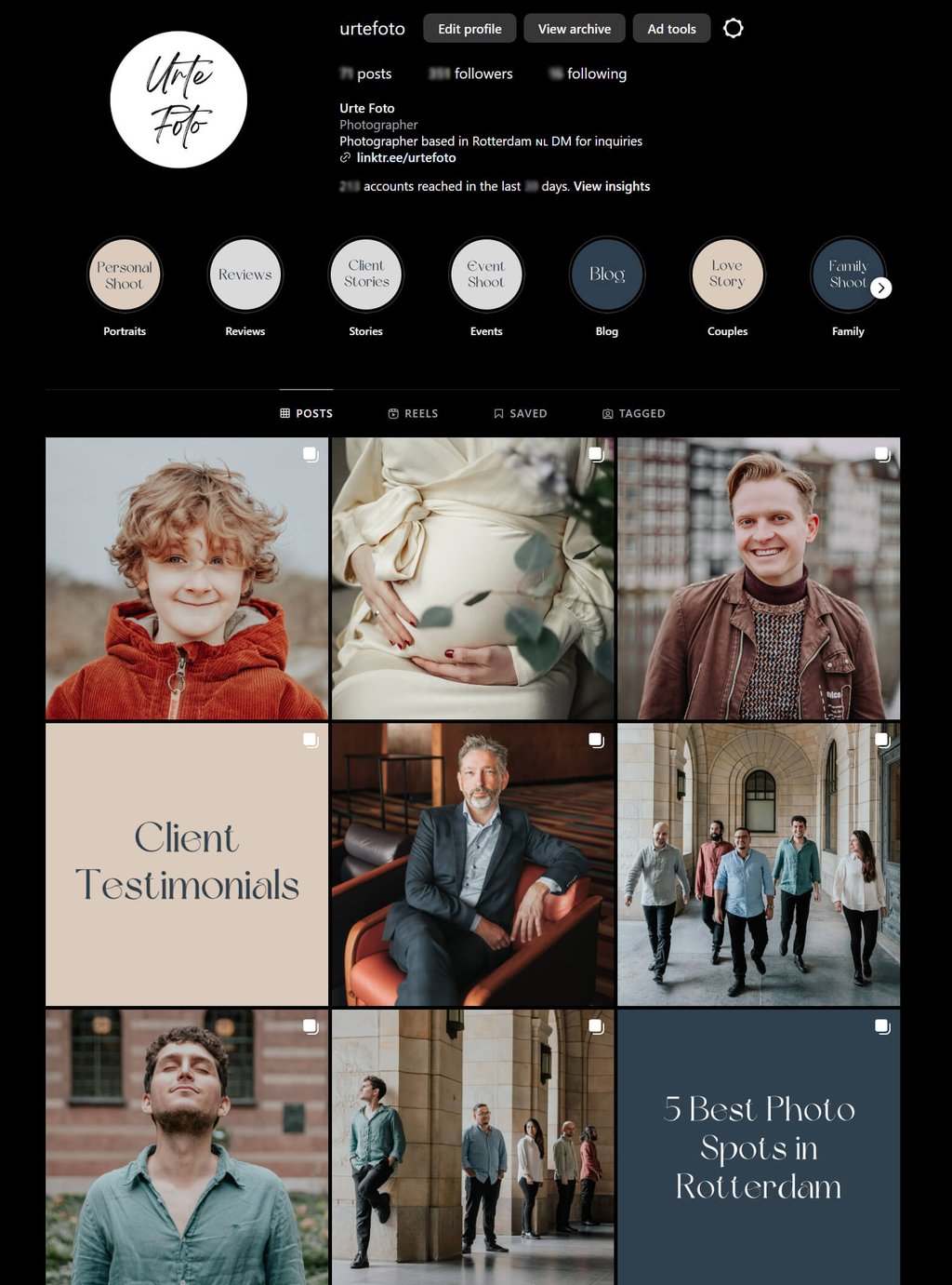Instagram page layout showcasing diverse and creative photography portfolio