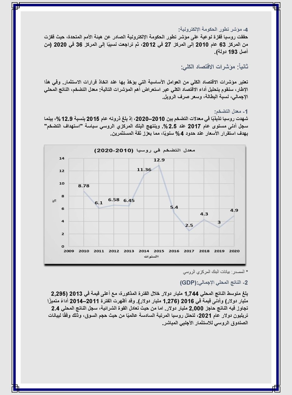 مقال: تحليل واقع مناخ الاستثمار في الاتحاد الروسي_ عوض الله
