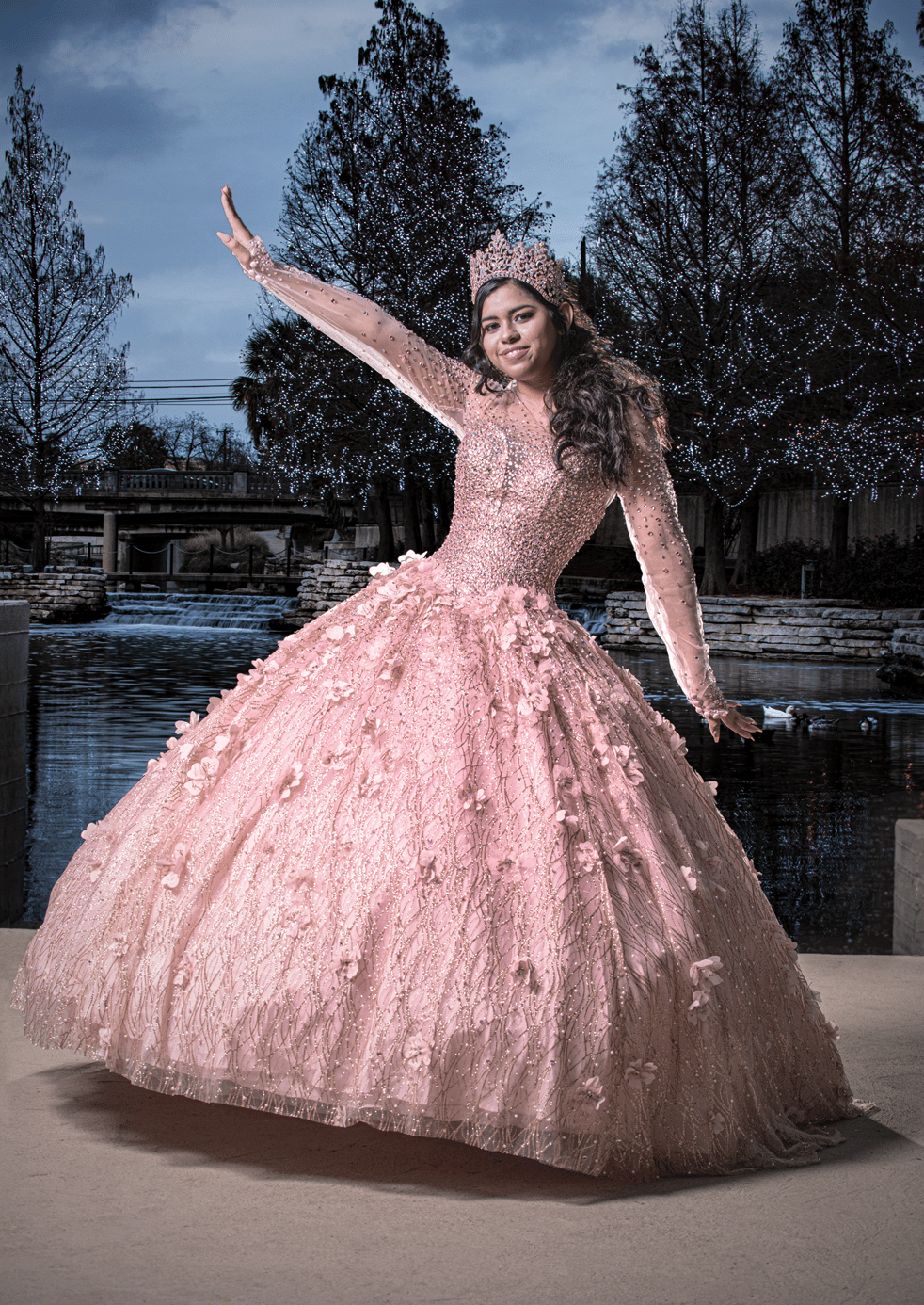 a woman in a pink dress with a pink dress