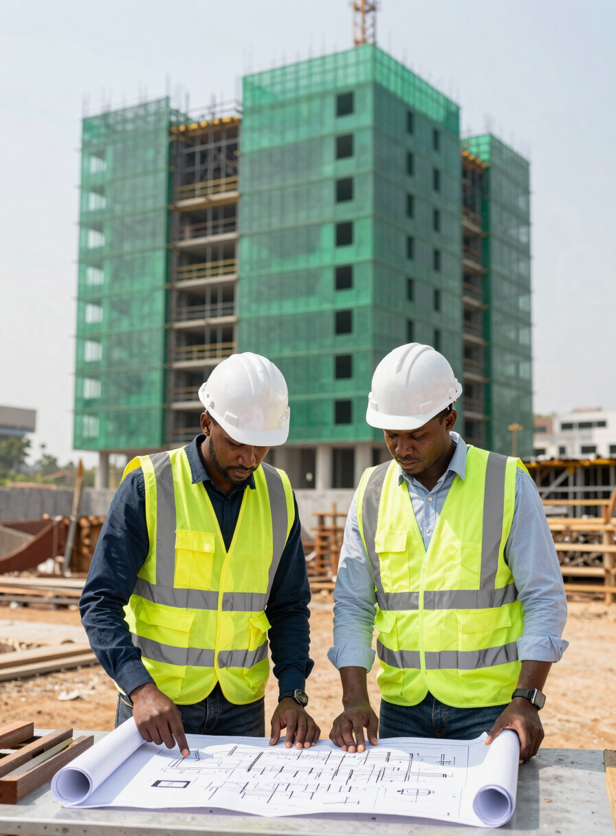 Équipe AGRIMMOPRES sur un chantier de construction en Guinée