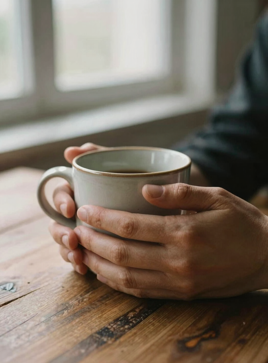 hands holding a cup of tea on a table