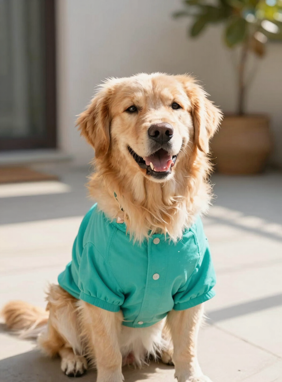 perro golden con camisa