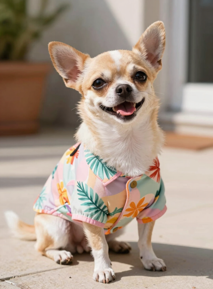 perro chihuahua con camisa colorida