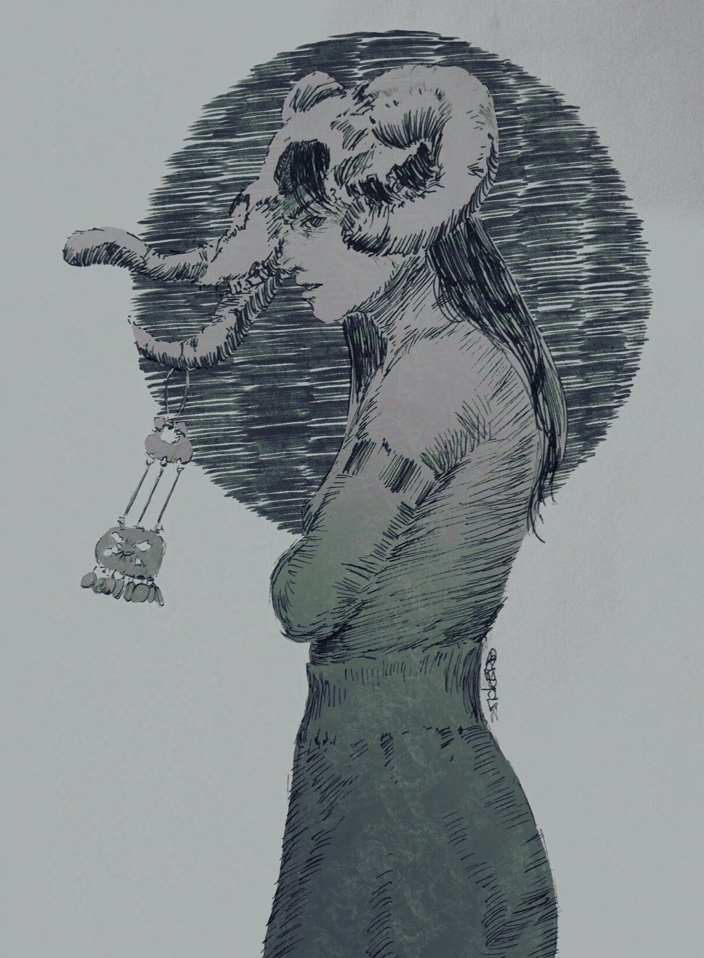 Demon Girl Fantasy Ink Hatching Character Commission