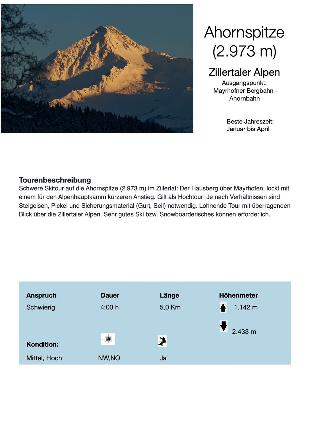 alt= " Mayrhofen, Skitour, Skitourenbeschreibung, Freeride, Hausberg über Mayrhofen, 2973m"