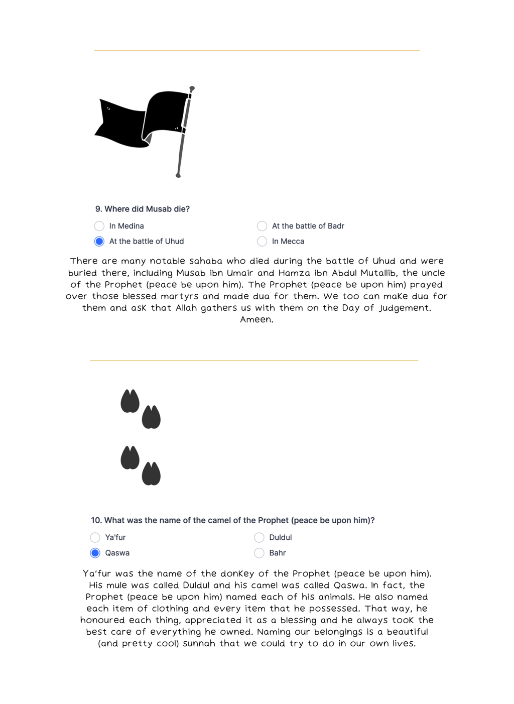 Tawfiq Issue 1 Quiz answers 9, 10