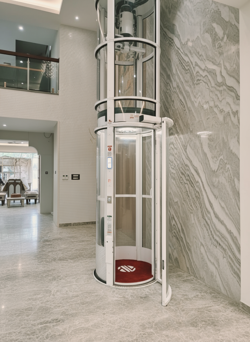 Vacuum home elevator with glass cabin for modern residential spaces by Stellify Elevators