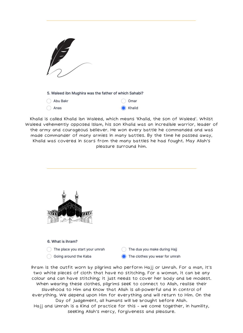 Tawfiq Issue 2 Quiz answers 5, 6