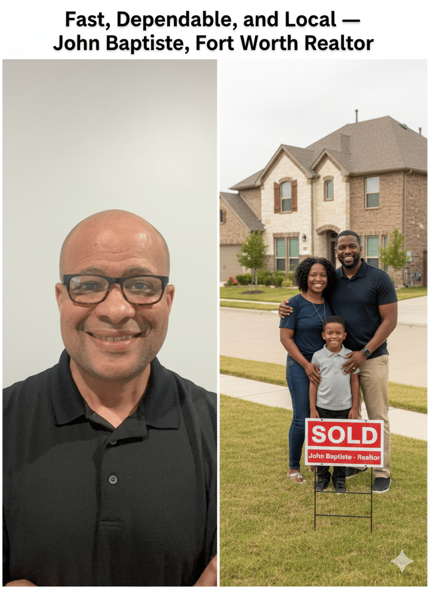 a man and woman standing in front of a sold sign