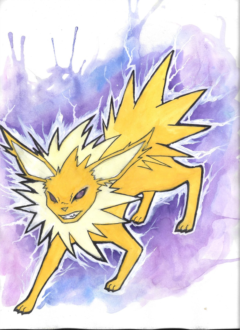 watercolor paining of jolteon. pokemon first gen.