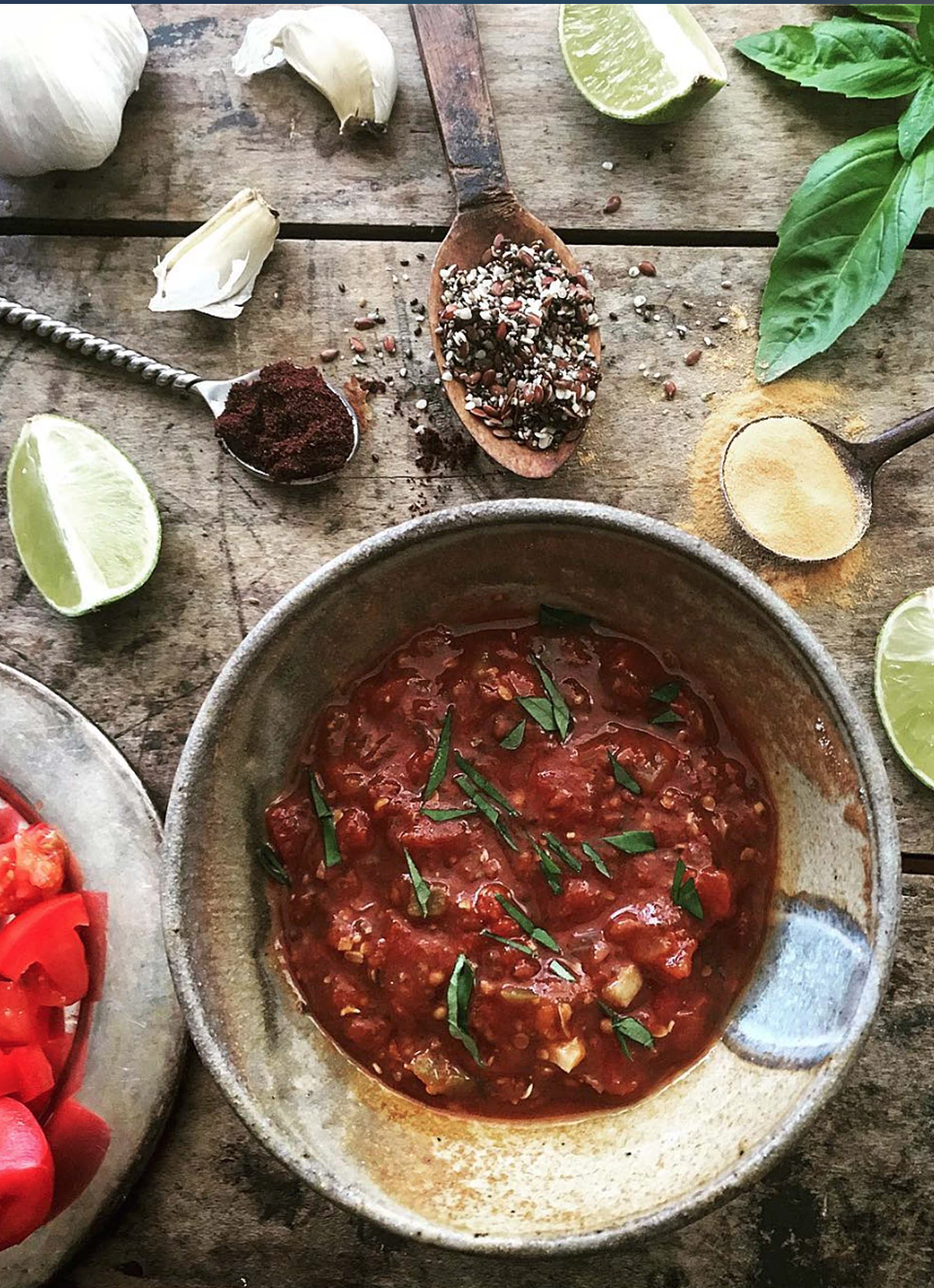 dry spices and dry garlic on a wooden table