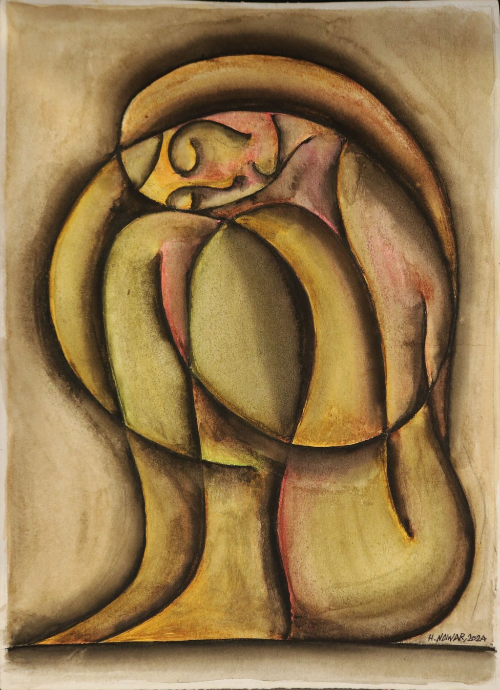 Asleep in The Circle of Dreams, Watercolour on paper,  35 x 50 cm.