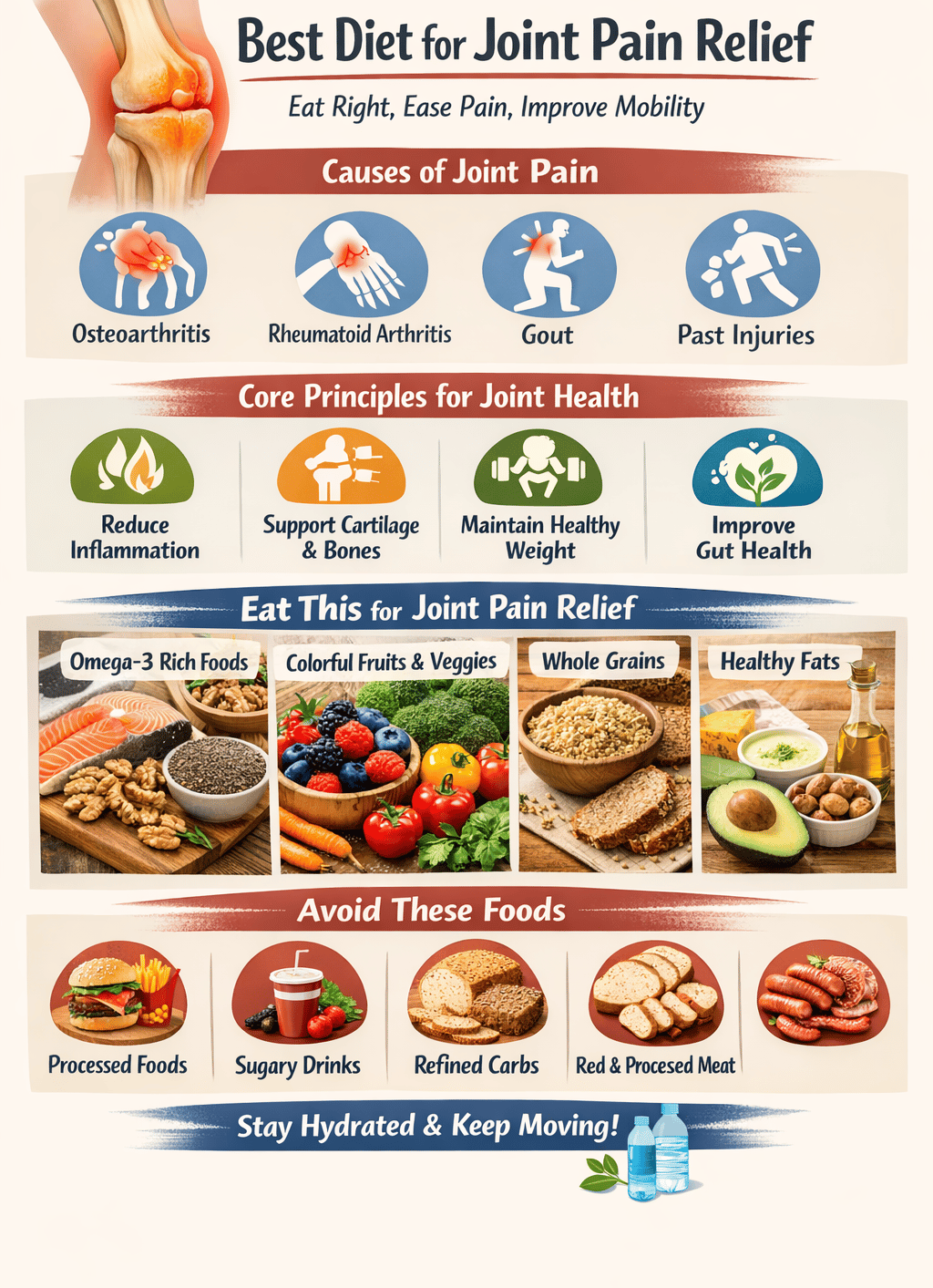 Best diet for joint pain relief infographic showing anti-inflammatory foods for arthritis