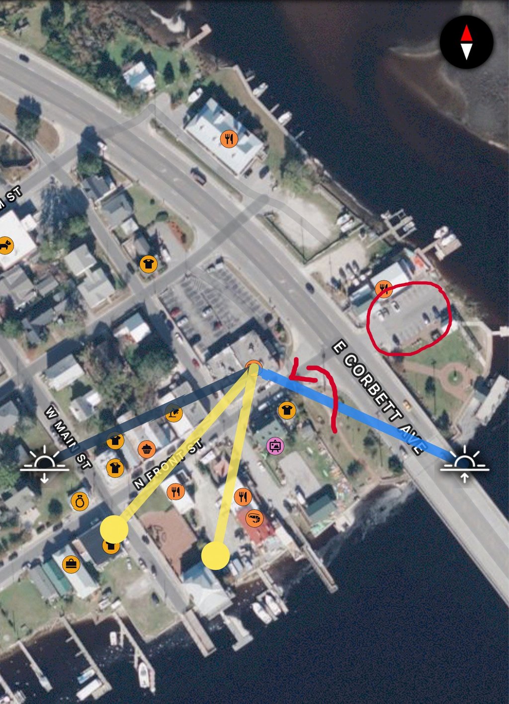 "Pre-production site survey and light mapping for a commercial shoot in Downtown Swansboro, NC