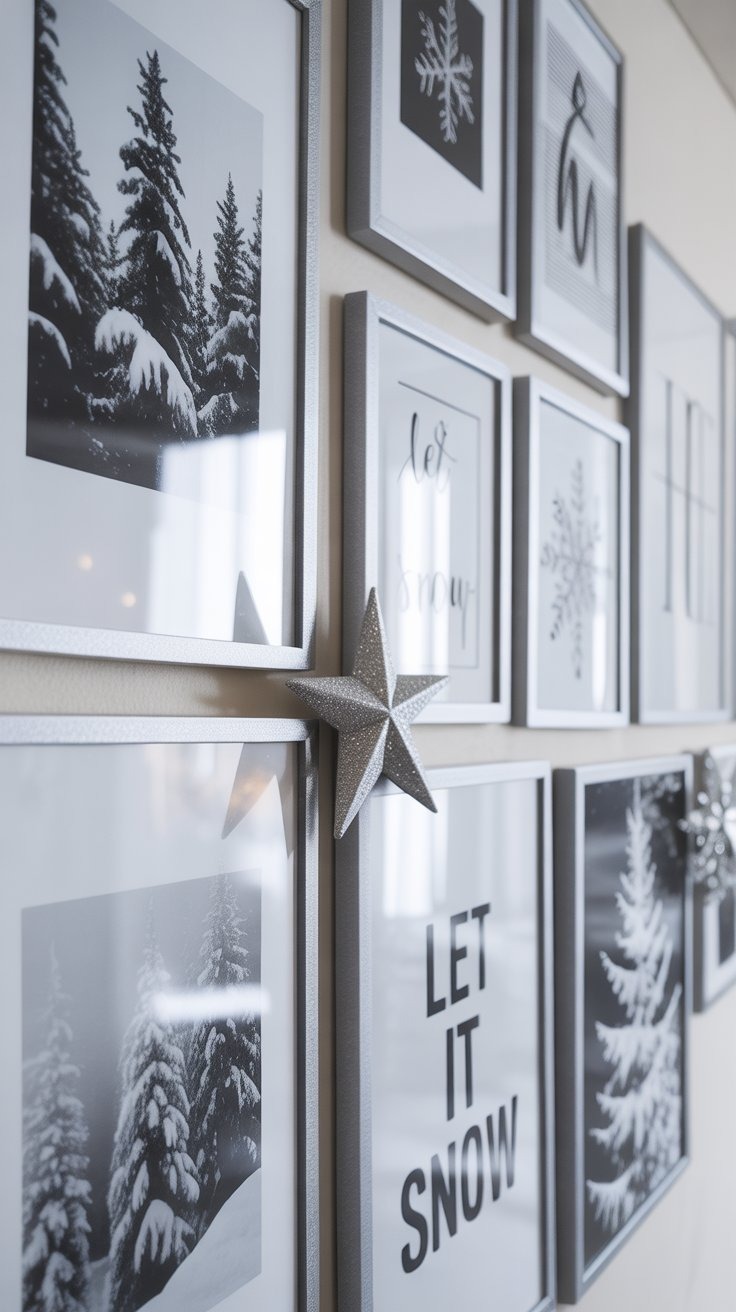 a wall of framed pictures of a starfish