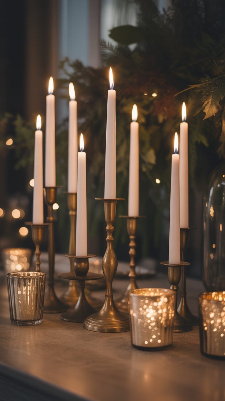 a table with candles and candles on it