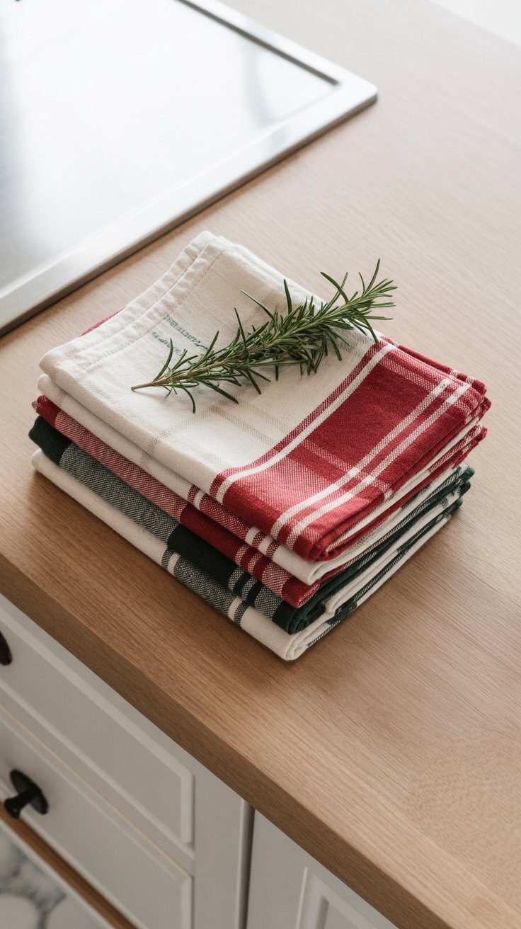 a stack of towels and napkins on a counter