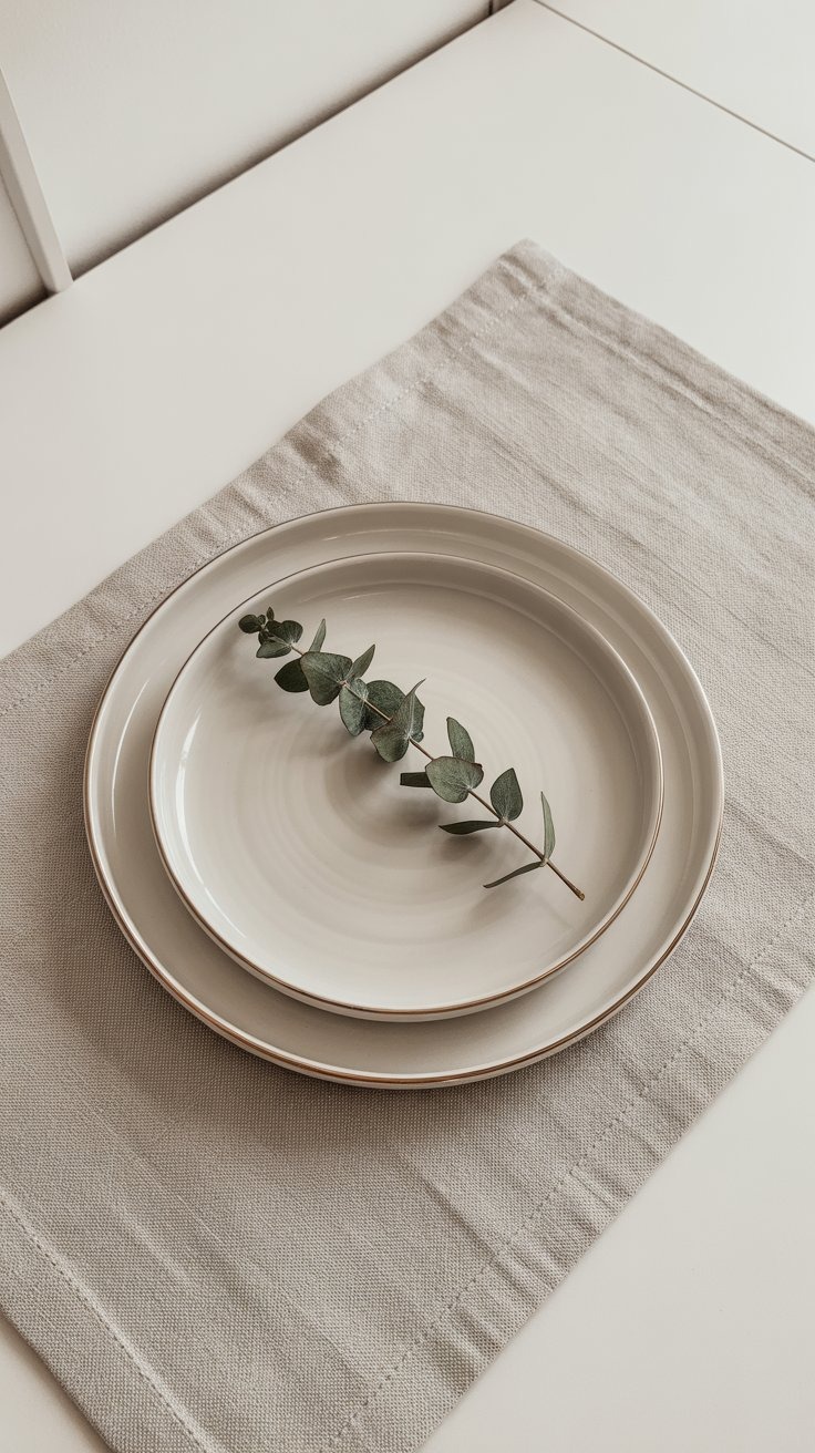 a plate with a leafy branch on it