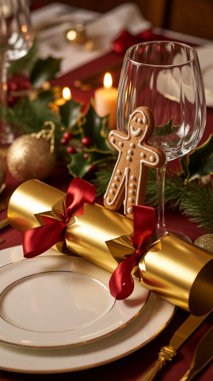 a table setting with a gingerbread cookie cookie