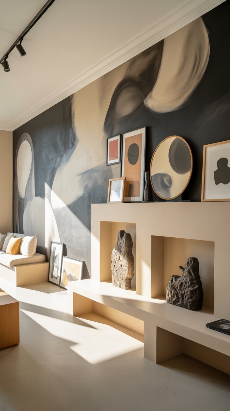 a living room with a couch and a table