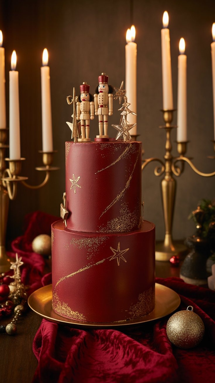 a cake with candles and candles on a table