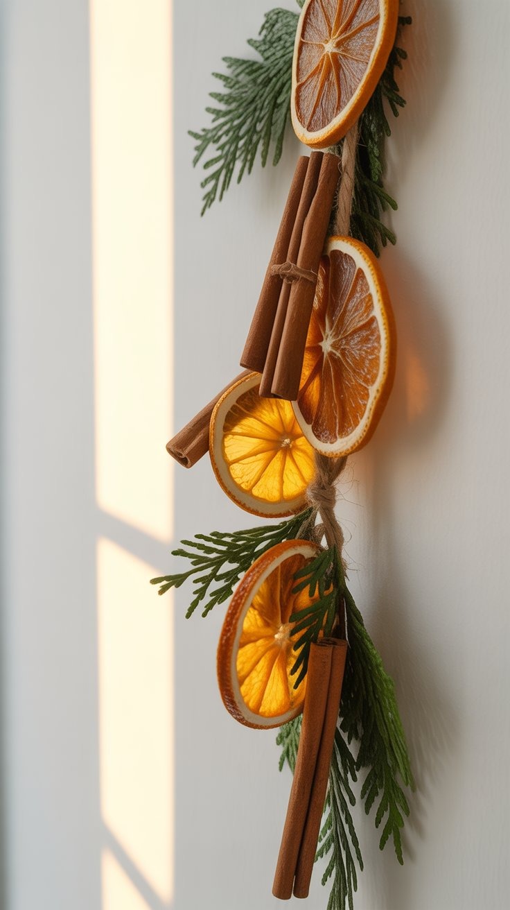 a bunch of oranges and cinnamons on a wall