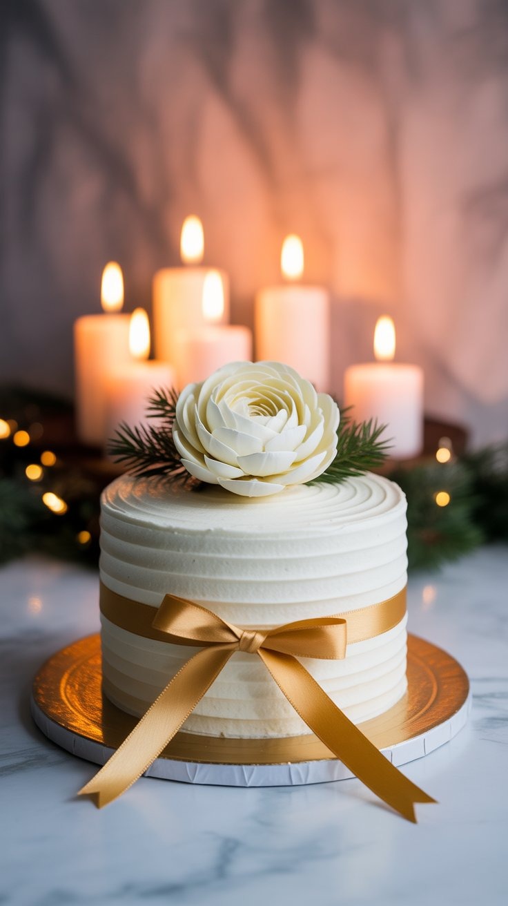 a cake with candles and candles on a table