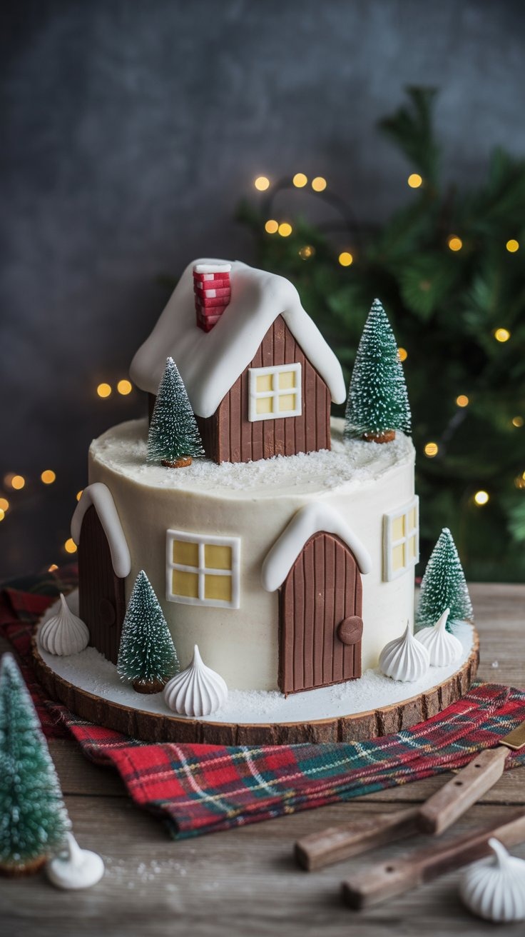 a cake with a christmas tree on top of a table