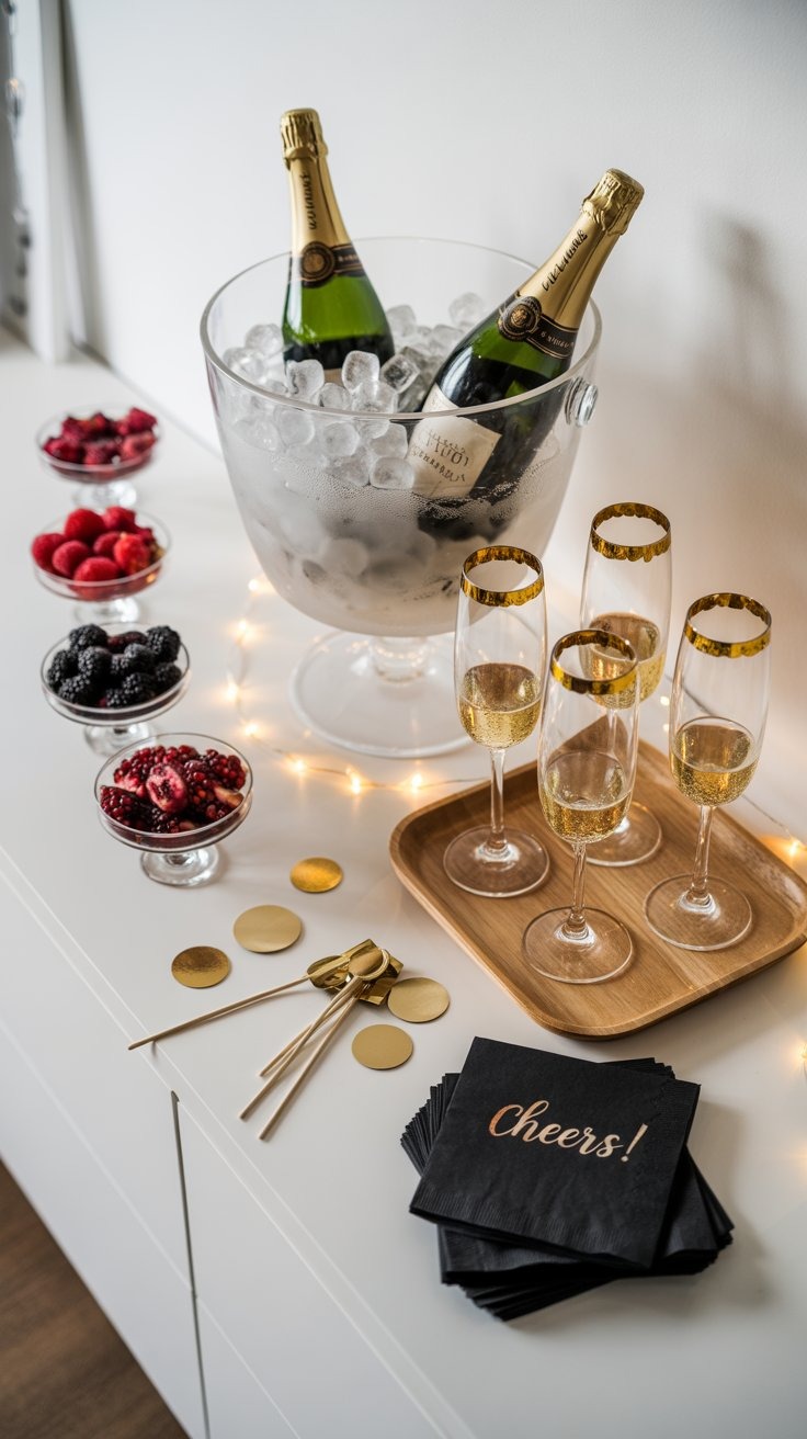 a table with champagne flutest and champagne flutest