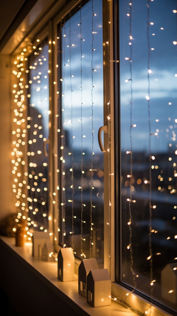 a window with a candle and candles on it