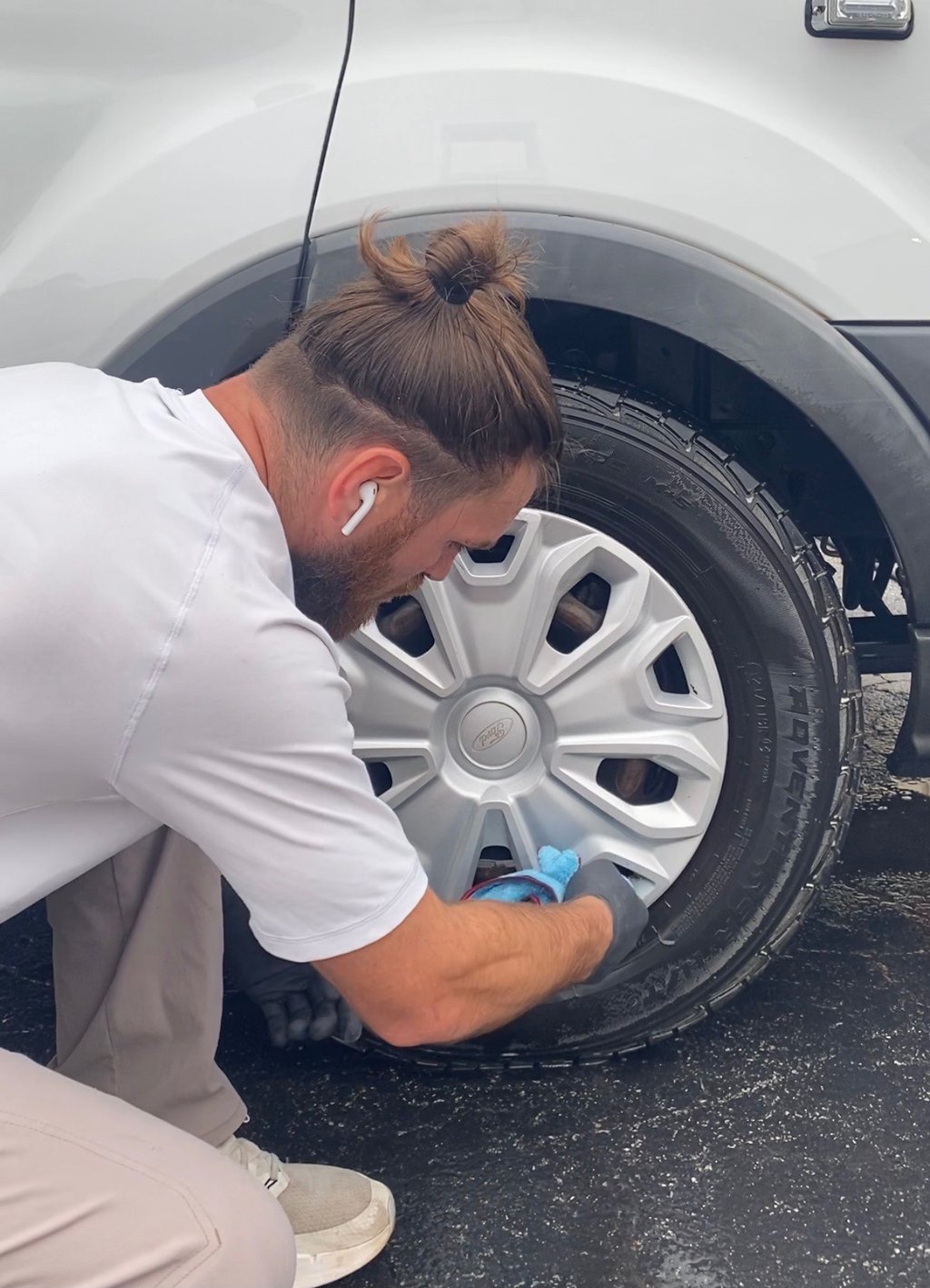 Jody cleaning a wheel