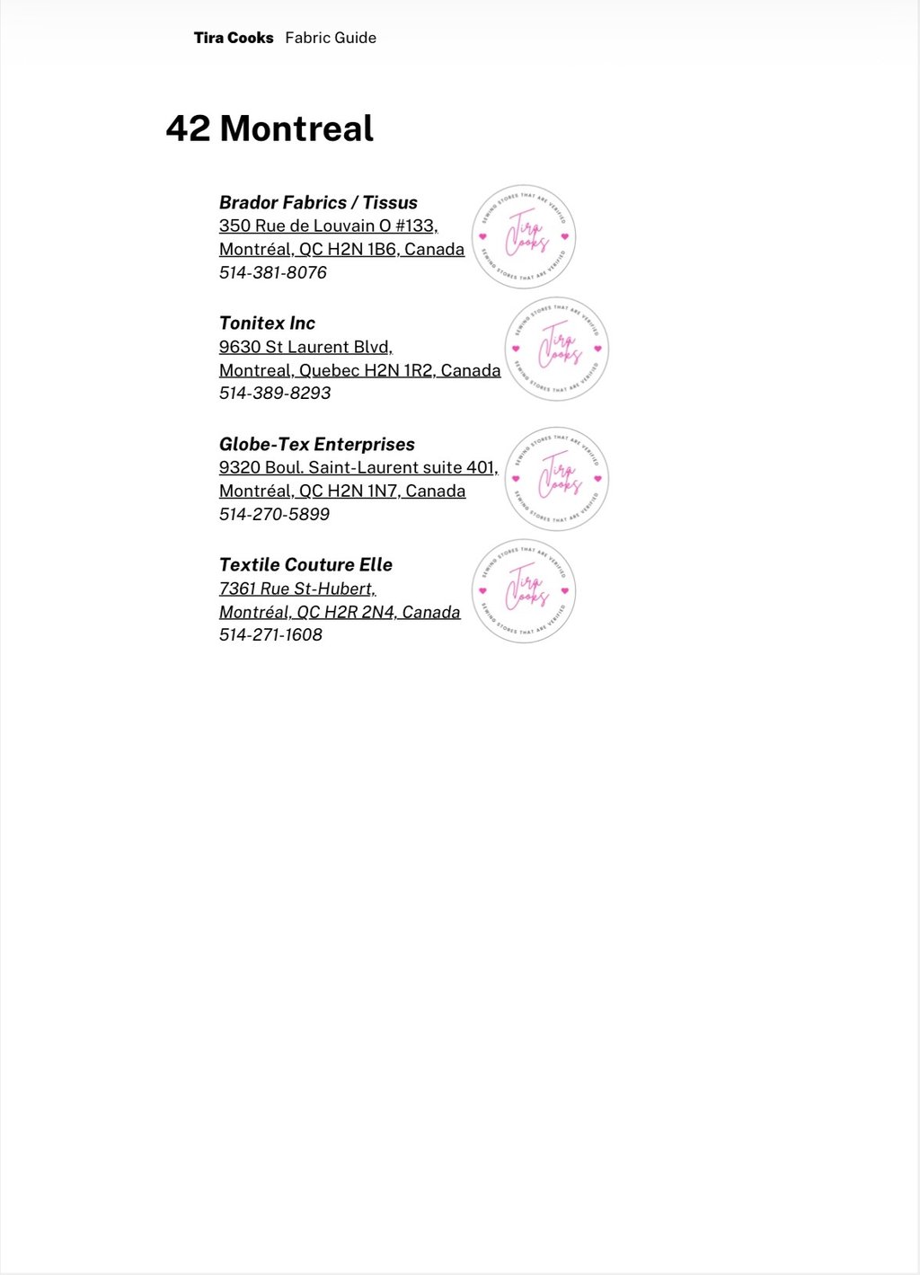 Tira cooks Fabric store guide 