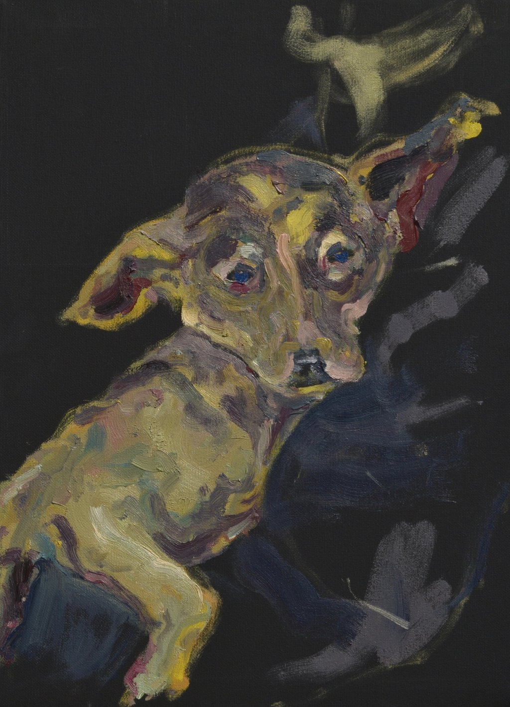 Shelter dog oil painting by Lina Mikuzyte