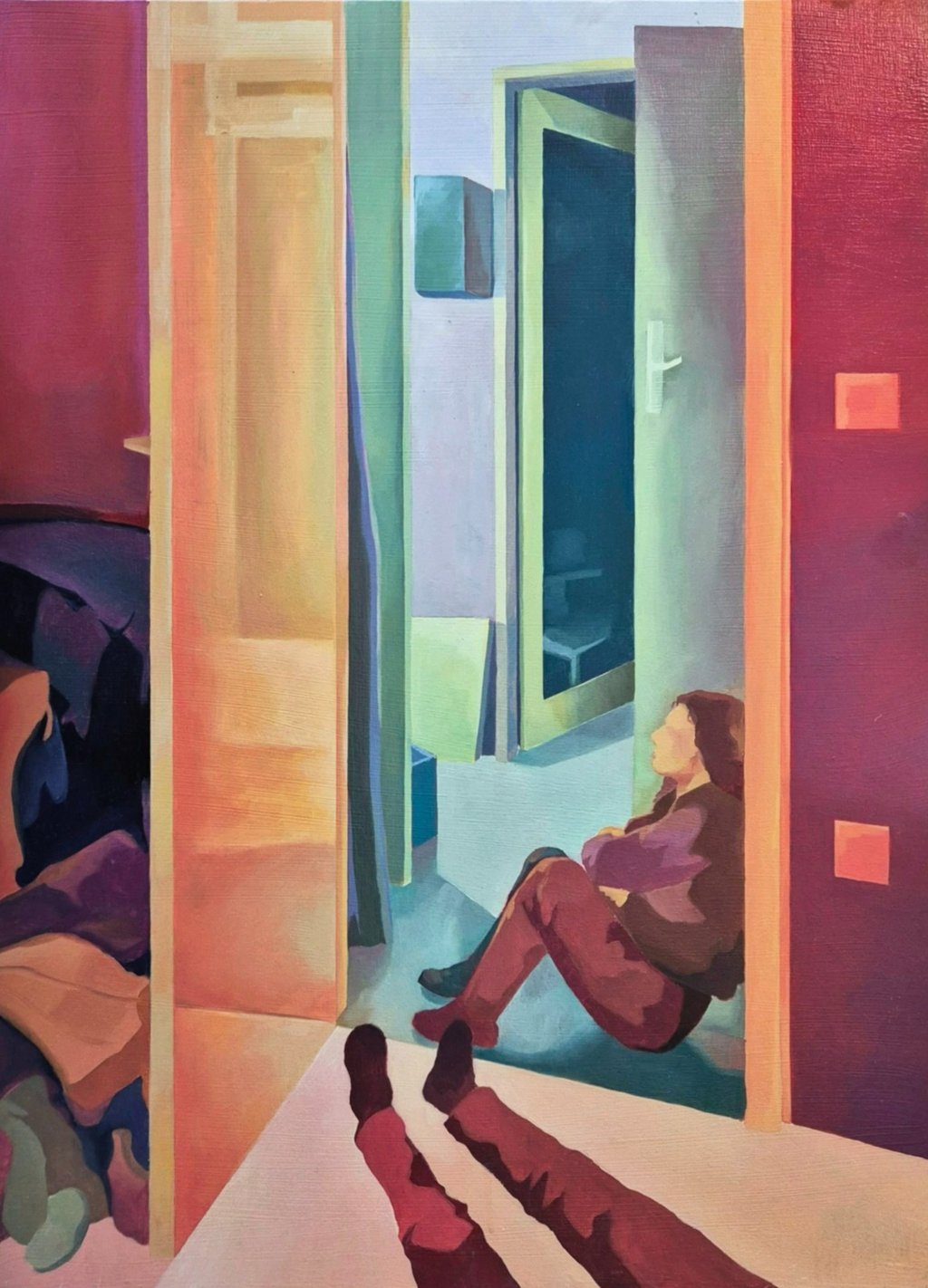 Eigenraum; Öl auf Holz; Gemälde einer perspektivischen Szene in einem Innenraum