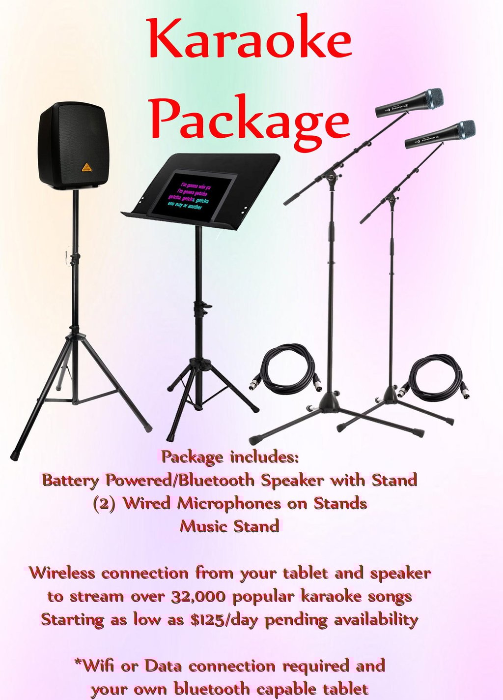 a picture of all items in the karaoke Package