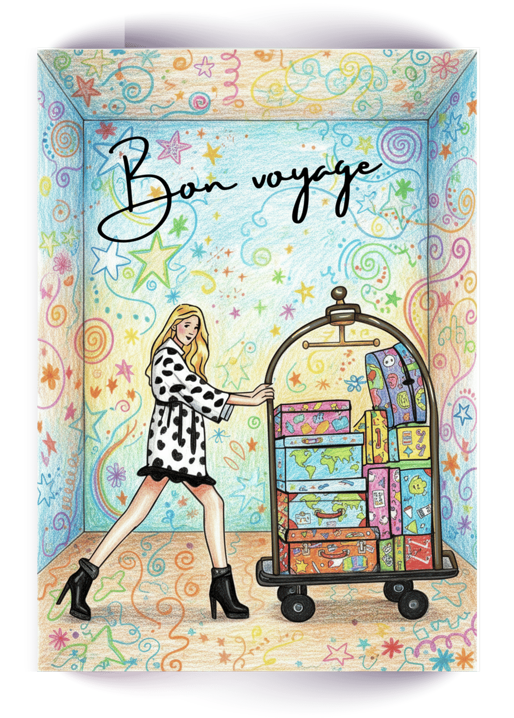 Colored in coloring page example of a cute girl