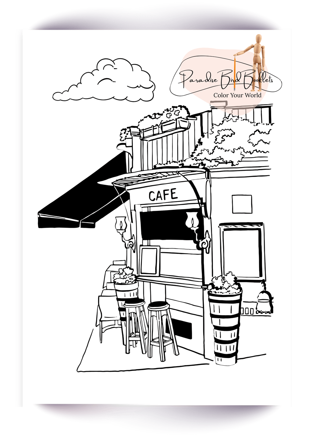 French cafe coloring page 