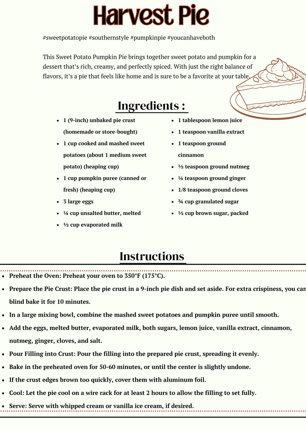 pie recipe card