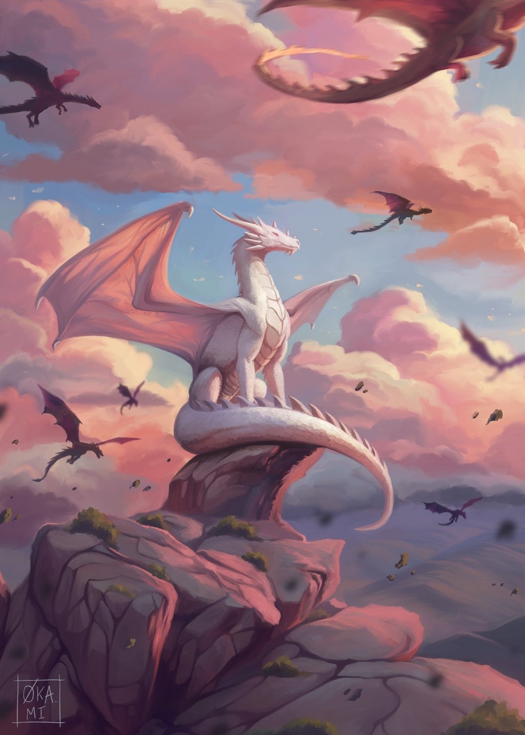 okami art illustration digital painting dragon medieval fantasy