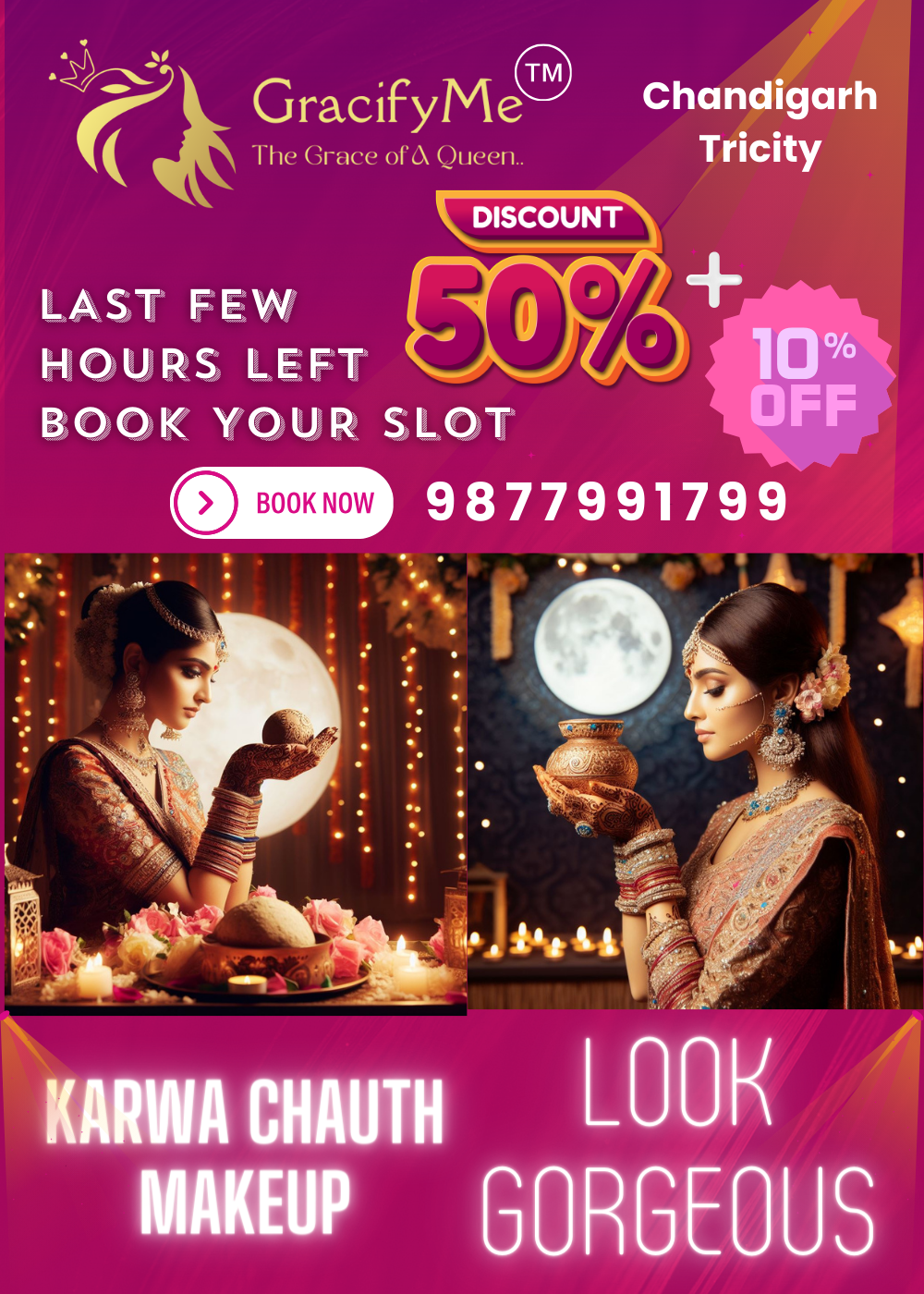 Karwa Chauth Makeup service at home Onsite in Chandigarh Tricity Panchkula Mohali zirakhpur