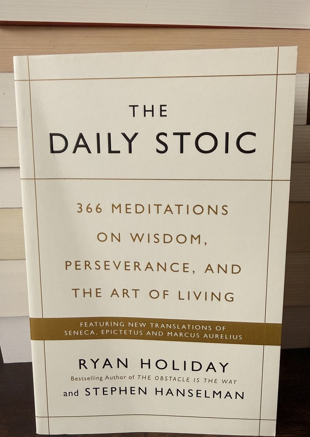 Cover of The Daily Stoic book by Ryan Holiday and Stephen Hanselman featuring 366 meditations on wisdom.
