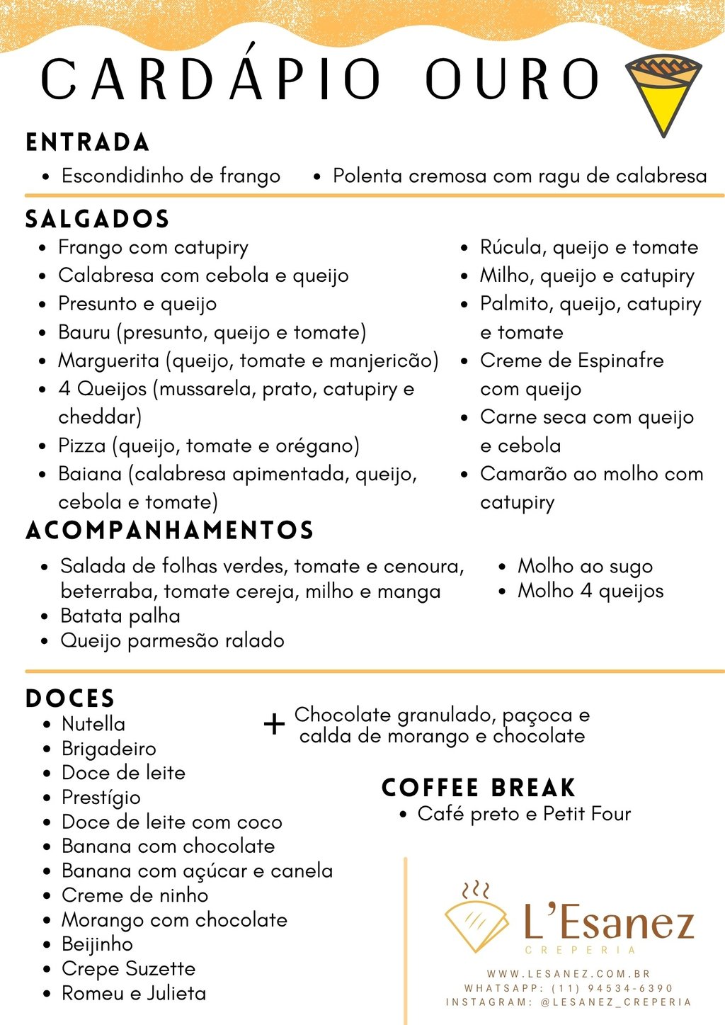 cardápio do nosso serviço ouro que é o mais completo